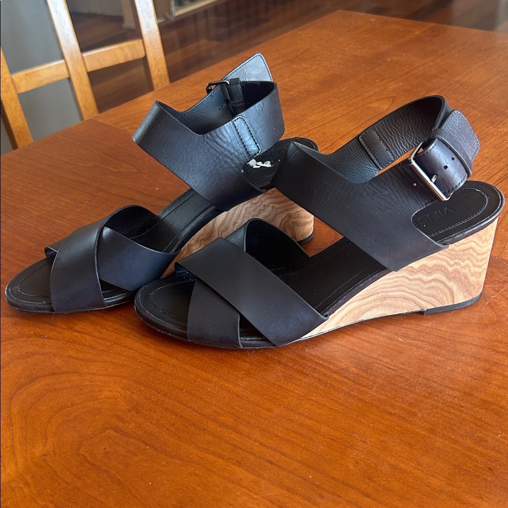 VINCE Gwyn Wood Wedge Leather Slingback Sandal size 9 EU 39